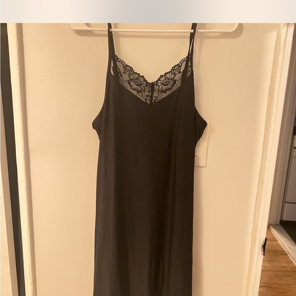 Elegant Black Lace Trim Slip Dress